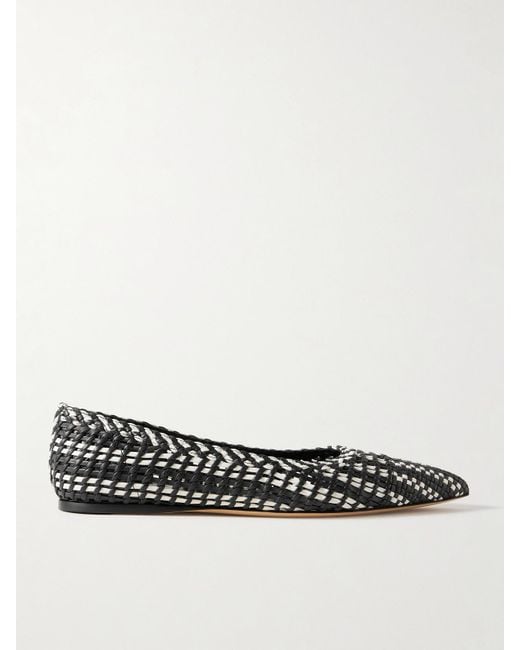 Gabriela Hearst White Aurora Two-Tone Woven Leather Ballet Flats