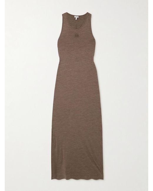 Loewe Brown Anagram Maxikleid Aus Jersey Aus Einer Wollmischung Mit Twist-Detail Und Stickerei