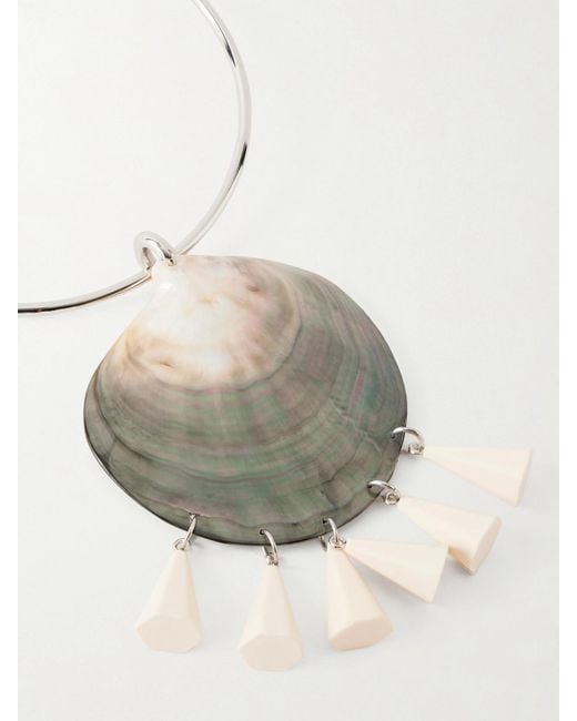 Julietta White Nacre Rhodium-Plated, Shell And Resin Necklace