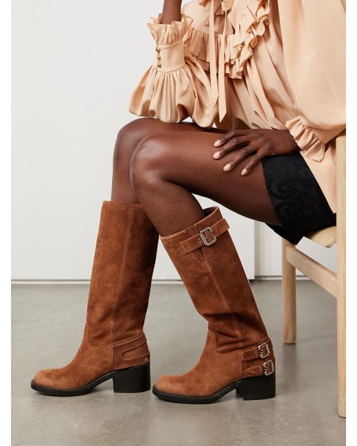 Chloé Brown Buckled Suede Boots
