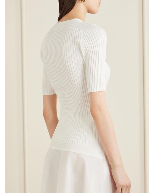 Theory White Pointelle-Knit Crepe T-Shirt