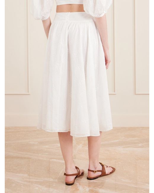 Thierry Colson White Pamela Pleated Broderie Anglaise Cotton Midi Skirt