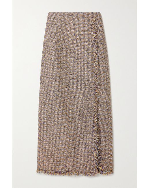 Huishan Zhang Gia Wrap-effect Fringed Metallic Tweed Midi Skirt in ...