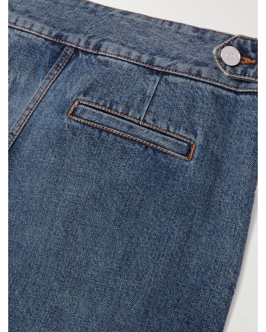 Alaïa Blue Pleated Straight-Leg Jeans