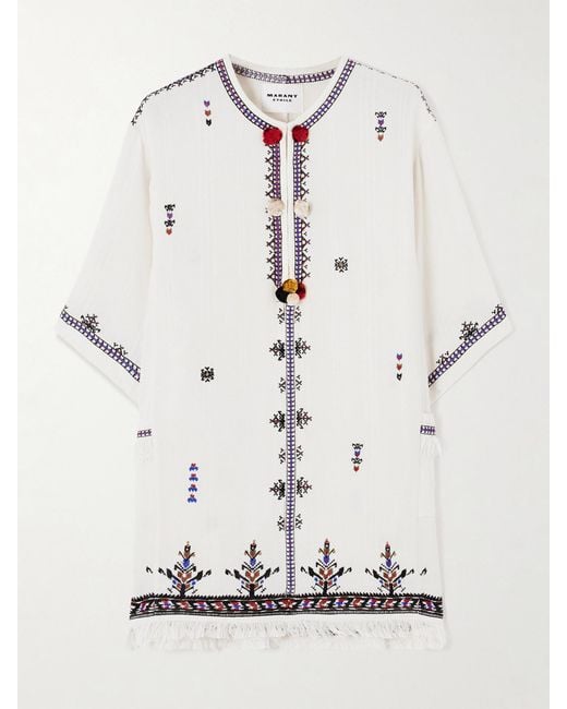 Isabel Marant Natural Kressy Embellished Embroidered Woven Tunic