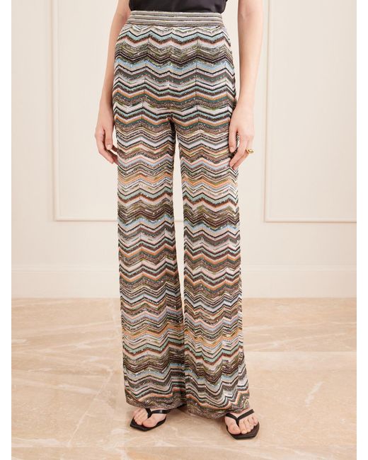Missoni Multicolor Striped Metallic Crochet-Knit Wide-Leg Pants