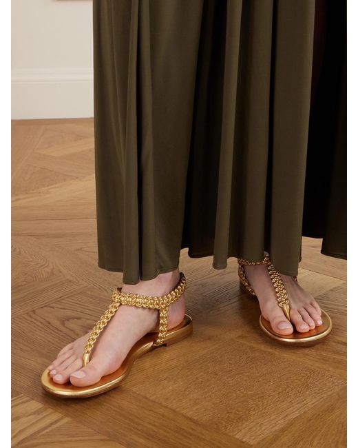 Gianvito Rossi Natural 5 Braided Metallic Leather Thong Sandals