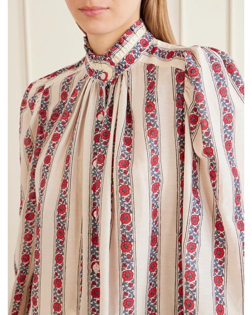 Alix Of Bohemia Pink Annabel Roseband Striped Floral-Print Cotton And Silk-Blend Shirt
