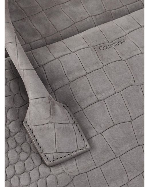 Calvin Klein Gray America Duffle Mittelgroße Tote Aus Veloursleder Mit Krokodileffekt
