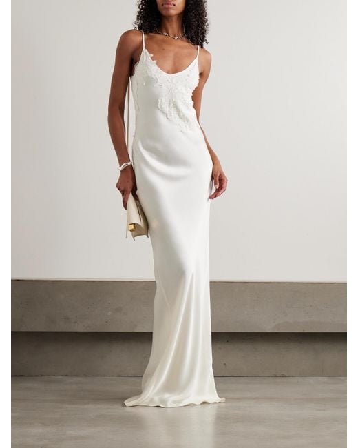 Victoria Beckham Lace-Trimmed Satin-Crepe Gown in White | Lyst Victoria Beckham Lace-Trimmed Satin-Crepe Gown in White | Lyst