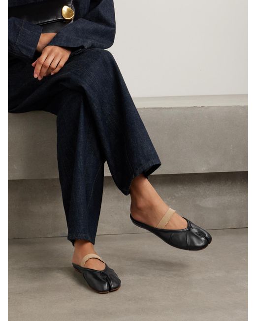 Maison Margiela White Tabi Pantoletten Mit Geteilter Kappe Aus Leder Mit Fransen