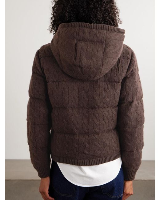 Polo Ralph Lauren Brown Hooded Padded Quilted Cable-Knit Wool And Cashmere-Blend Coat