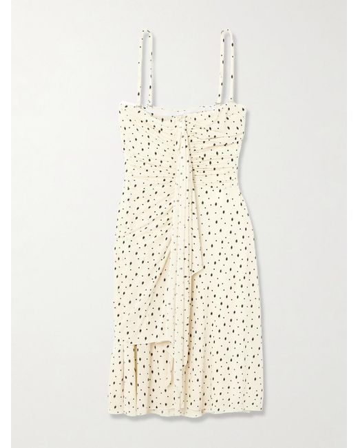 Isabel Marant Natural Gemma Ruched Draped Polka-Dot Stretch-Jersey Mini Dress