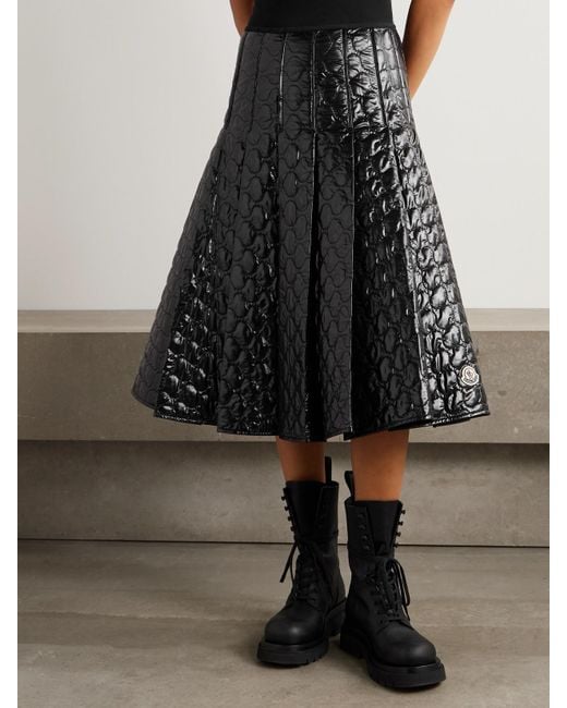 Moncler Black Appliquéd Pleated Quilted Padded Shell Skirt