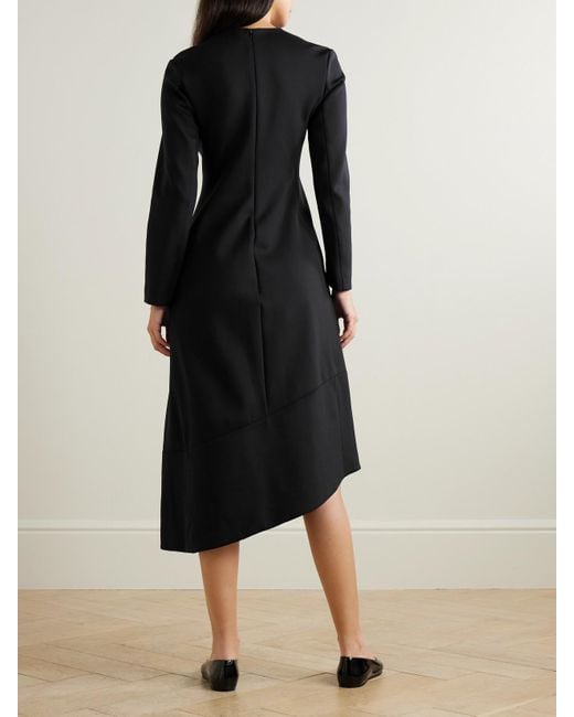 Max Mara Black Asymmetric Satin Midi Dress