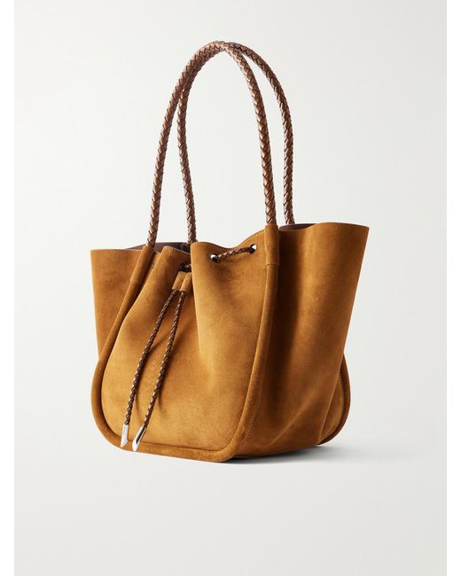 Proenza Schouler Brown Large Leather-Trimmed Ruched Suede Tote