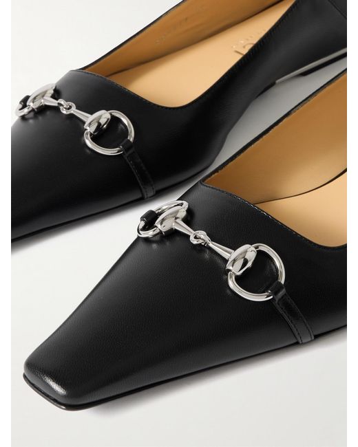 Gucci White Vittoria Collapsible-Heel Horsebit-Embellished Leather Ballet Flats