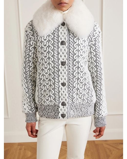 Moncler White Beille Bomber Jacket With Detachable Shearling Collar