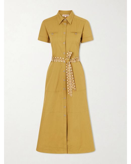 Emporio Sirenuse Yellow Giselle Belted Cotton Midi Dress