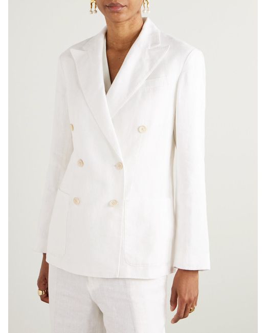 Polo Ralph Lauren White Double-Breasted Linen Blazer