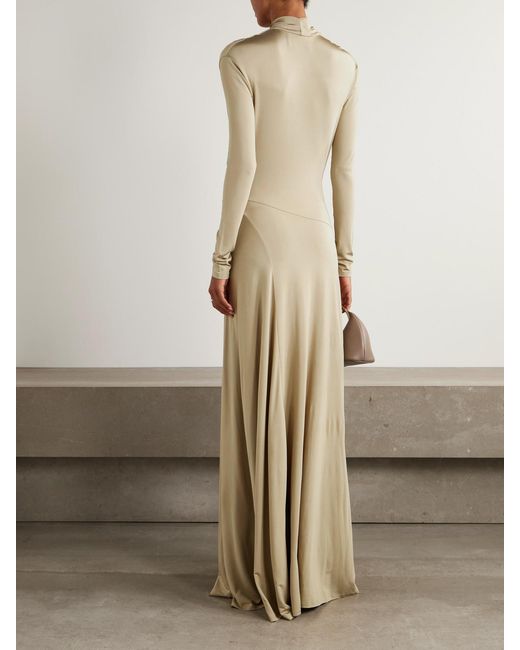 TOVE Natural Vevina Draped Pleated Jersey Maxi Dress