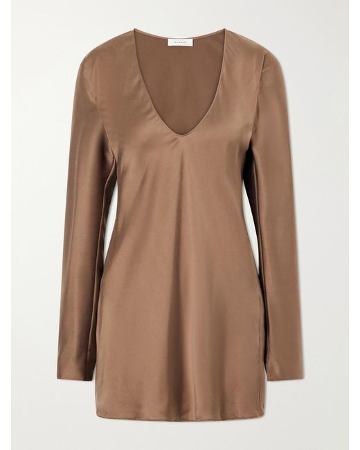 Ruohan Brown Syros Silk-Blend Satin Blouse