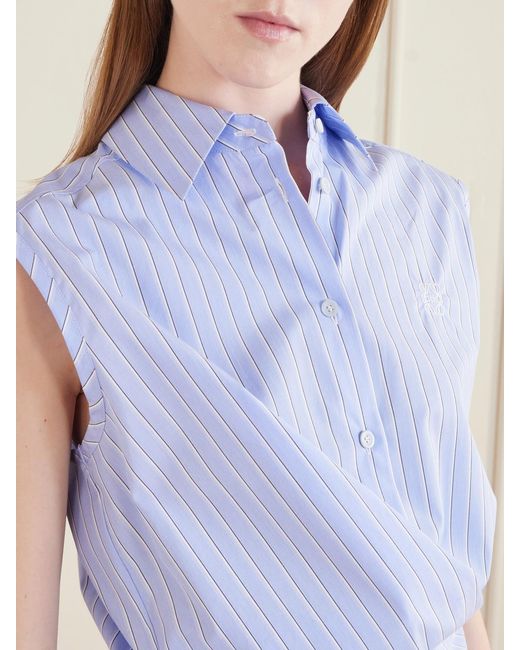 Loewe Blue Paula's Ibiza Anagram Appliquéd Striped Cotton-Popeline Top