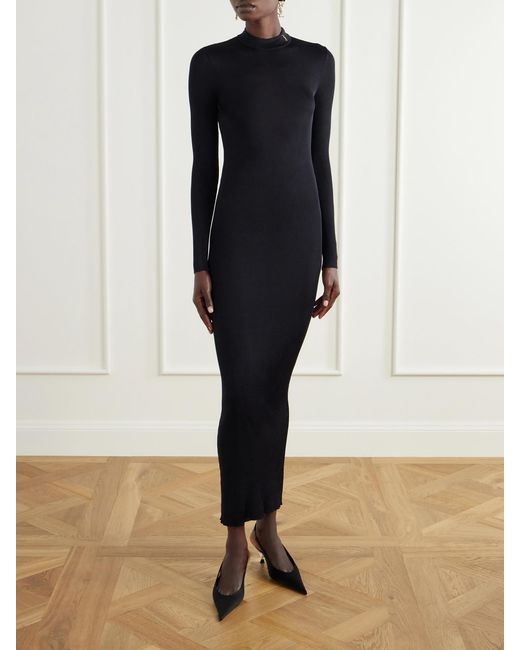 Saint Laurent Blue Cassandre-Embellished Silk Midi Dress