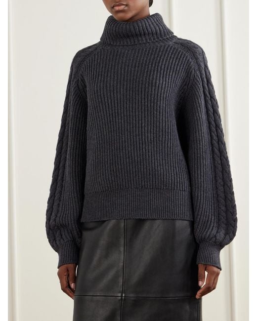 Joseph Blue Alodina Ribbed Wool Turtleneck Sweater