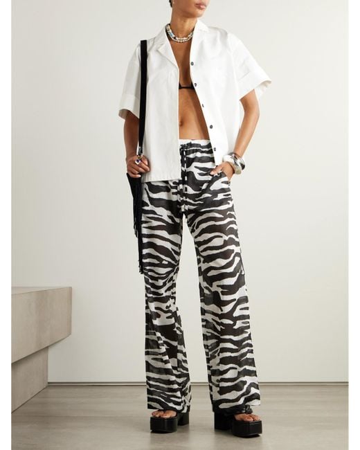 The Attico White Zebra-Print Cotton-Voile Wide-Leg Pants
