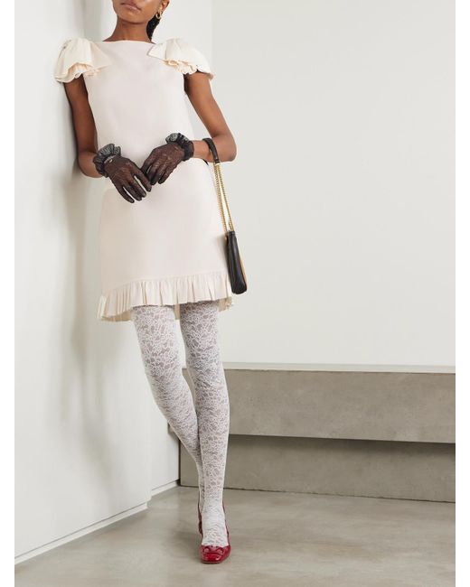 Valentino Garavani Natural Minikleid Aus Crêpe Aus Einer Woll-Seidenmischung Mit Rüschen