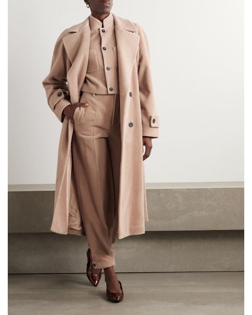 Loro Piana Natural Double-Breasted Belted Cashmere-Corduroy Coat