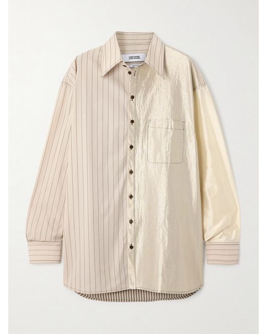 Christopher John Rogers Natural Oversized Striped Patchwork Silk-Satin, Cotton-Poplin And Cotton-Blend Shirt