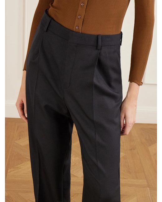 Saint Laurent Blue Pleated Wool Straight-Leg Pants