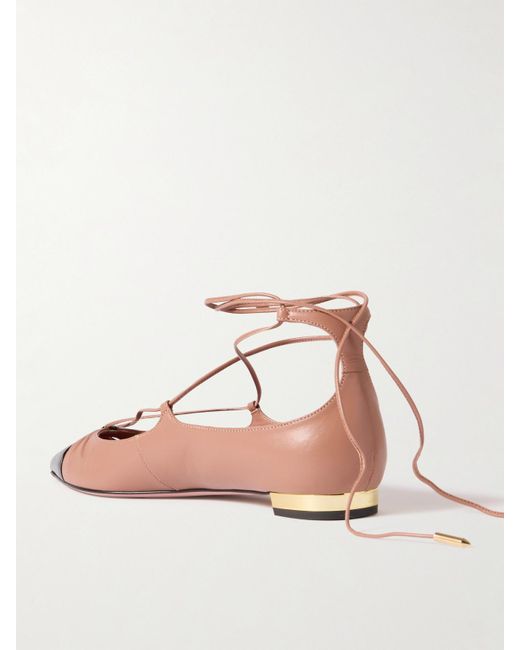 Aquazzura Pink Gabi Flache Schuhe Mit Spitzer Kappe Aus Glanzleder Zum Binden