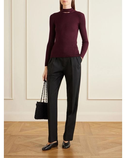 Jil Sander Purple Ribbed Silk And Wool-Blend Sweatshirt