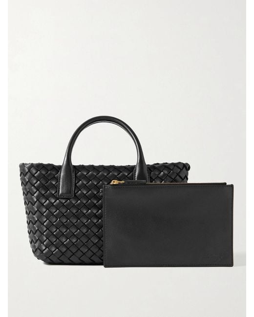 Bottega Veneta Black Cabat Mini Intrecciato Leather Tote