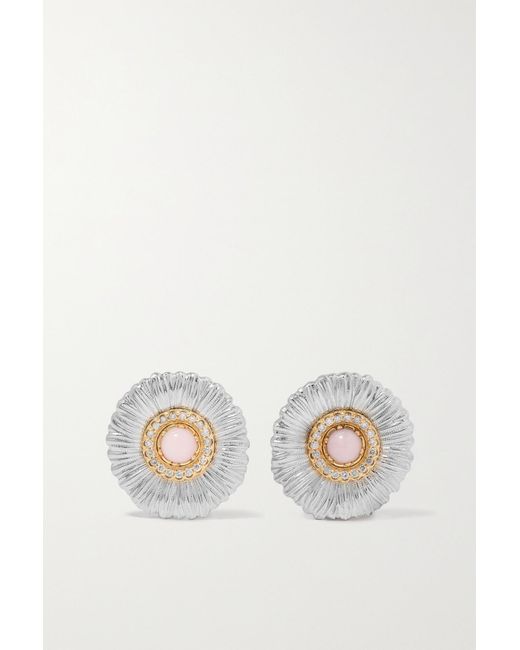 Buccellati Metallic Blossoms Daisy Sterling Silver And Gold Vermeil, Opal And Diamond Earrings