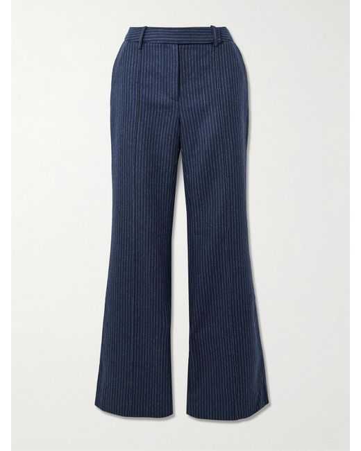 Cara Cara Blue Tristan Pinstriped Brushed Wool-Blend Flared Pants