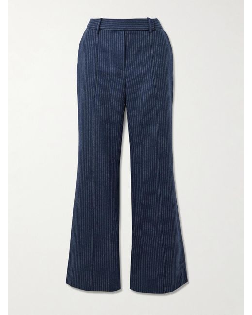 Cara Cara Blue Tristan Pinstriped Brushed Wool-Blend Flared Pants