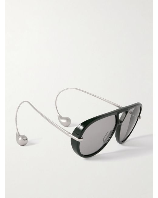 Bottega Veneta Gray Embellished Aviator-Style Recycled-Acetate And-Tone Sunglasses