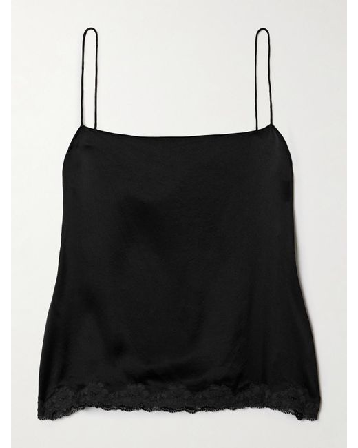 The Row Black Kilari Cotton-Blend Lace-Trimmed Silk-Charmeuse Camisole