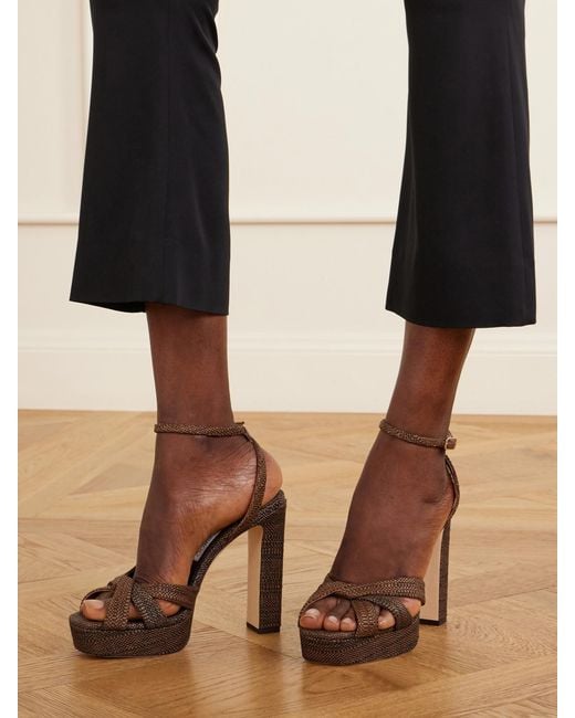 Jimmy Choo Brown Kove 120 Raffia Woven Sandals