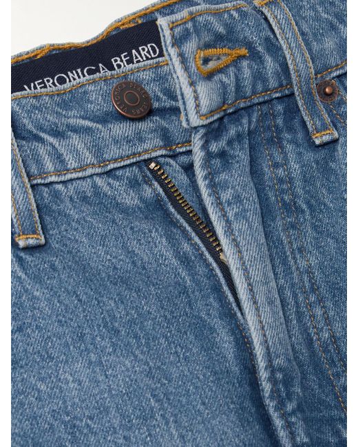 Veronica Beard Blue Taylor Frayed High-Rise Wide-Leg Jeans