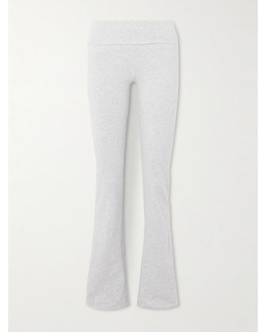 Skims White Stretch-Cotton Jersey Foldover Pants – Light Heather – Hose Aus Stretch-Jersey Aus Baumwolle Mit Überschlag