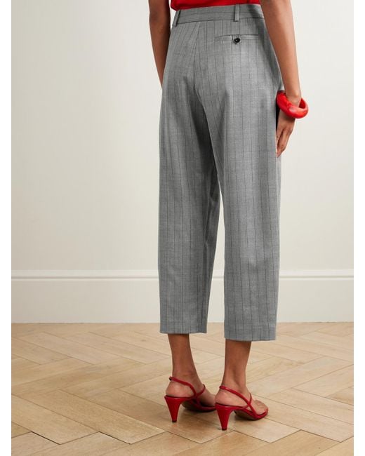 Stella McCartney Gray Verkürzte Karottenhose Aus Twill Aus Einer Wollmischung Mit Nadelstreifen Und Falten