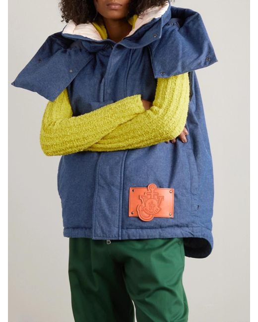 Moncler Genius Blue Jw Anderson Dalby Hooded Faux Leather-Trimmed Denim Down Vest