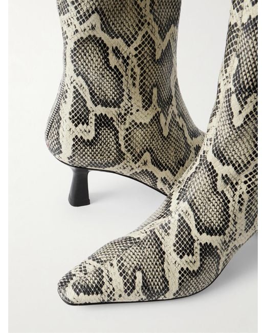Aeyde White Klea Snake-Effect Leather Knee Boots