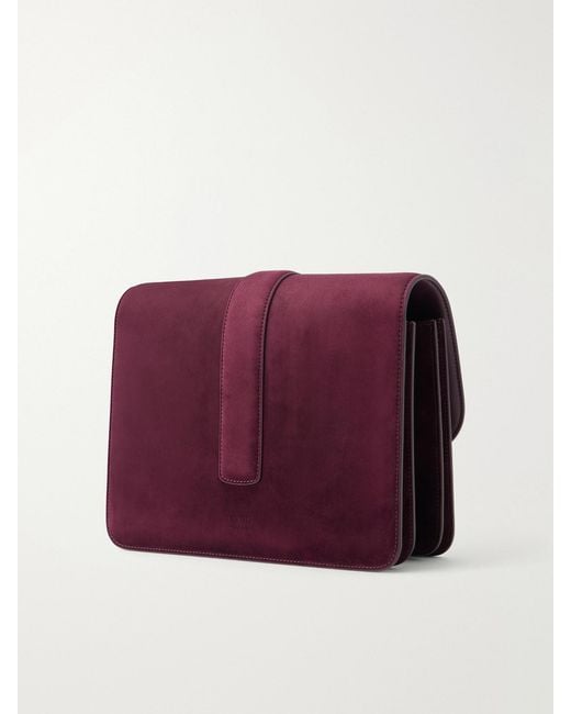 Khaite Purple Blake Calf Hair-Trimmed Suede Shoulder Bag
