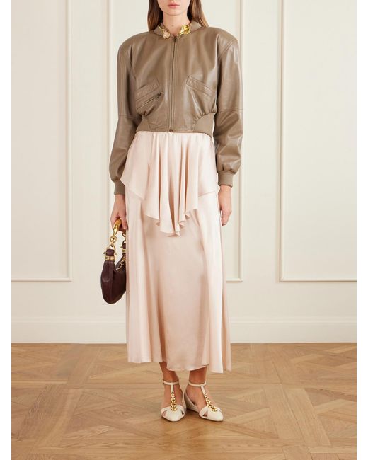 Chloé Pink Layered Silk-Satin Midi Skirt
